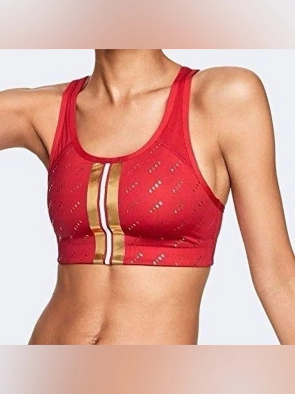 VS PINK Ultimate Red/Gold Sports Bra